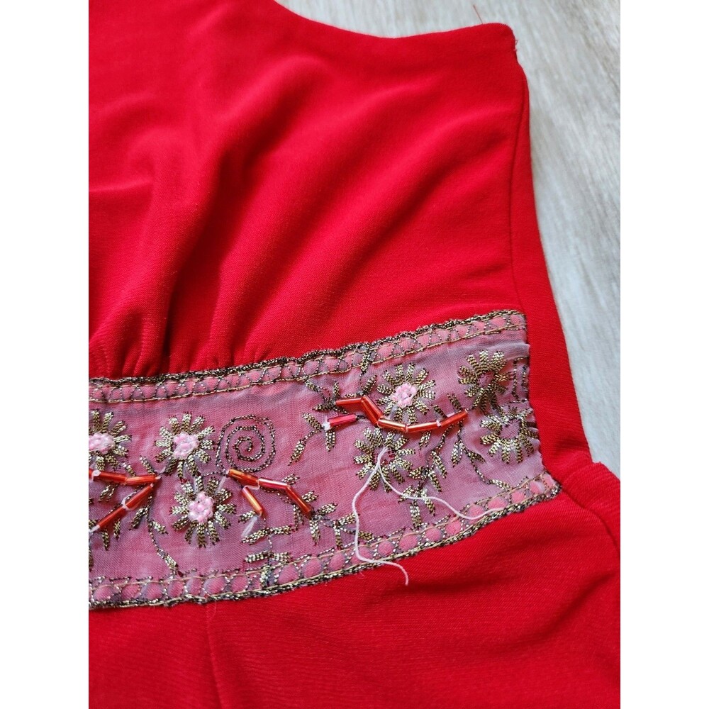 VTG Mint Red Handkerchief Hem Tank Blouse Embroidered Sheer Trim Y2K Sz S - Picture 3 of 8